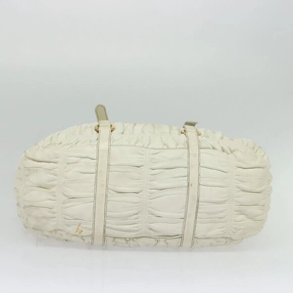PRADA Hand Bag Leather 2way White Gold Auth gh676 - Picture 7 of 16